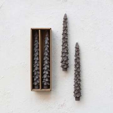 Creative Co-Op Unscented Tree Shaped Taper Candles, Pewter, Set of 2