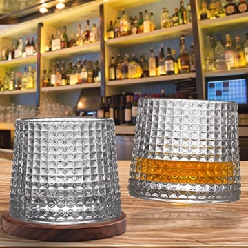 BOLESTA Whiskey Glass Set of 2 with Walnut Coasters