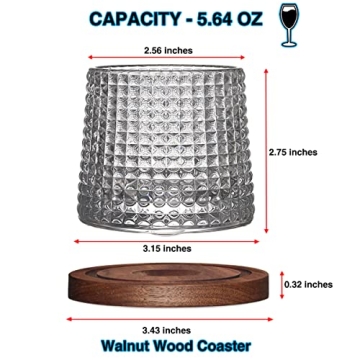 BOLESTA Whiskey Glass Set of 2 with Walnut Coasters