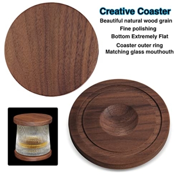 BOLESTA Whiskey Glass Set of 2 with Walnut Coasters