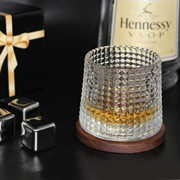 BOLESTA Whiskey Glass Set of 2 with Walnut Coasters