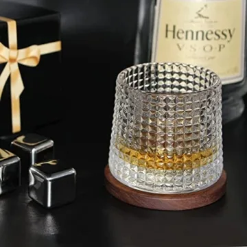 BOLESTA Whiskey Glass Set of 2 with Walnut Coasters