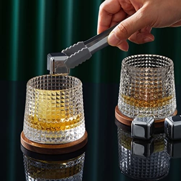 BOLESTA Whiskey Glass Set of 2 with Walnut Coasters