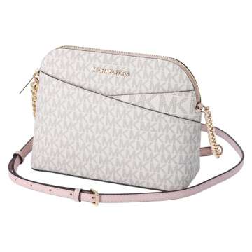 Michael Kors Jet Set Medium Dome Crossbody Vanilla Signature Powder Blush Pink
