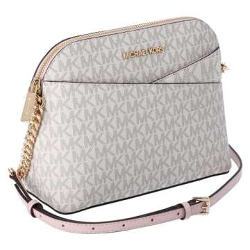 Michael Kors Jet Set Medium Dome Crossbody Vanilla Signature Powder Blush Pink