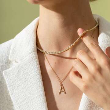 Tewiky Rhinestone Choker Necklaces 14K Gold Plated Sparkling Tennis Chain Necklace Dainty Crystal Bridal Jewelry for Women