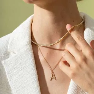 Tewiky Rhinestone Choker Necklaces 14K Gold Plated Sparkling Tennis Chain Necklace Dainty Crystal Bridal Jewelry for Women