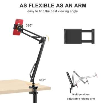 Klsniur Cell Phone Holder, Universal Phone Stand Clip Lazy Bracket Flexible Articulating Arm Phone M...