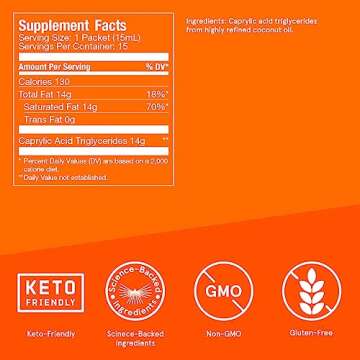 Bulletproof Brain Octane C8 MCT Oil Packets, Pack of 15, Keto Supplement for Sustained Energy