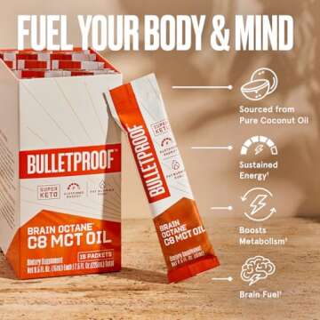 Bulletproof Brain Octane C8 MCT Oil Packets, Pack of 15, Keto Supplement for Sustained Energy