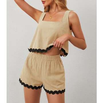 ETOSELL Womens Summer Outfits Two Piece Sets 2024 Vacation Beach Cruise Linen Square Neck Cropped Ta...