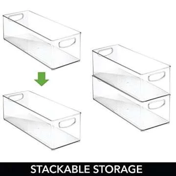 mDesign Plastic Stackable Household Storage Organizer Container Bin with Handles - for Media Consoles, Closets, Cabinets - Holds DVD's, Video Games, Gaming Accessories, Head Sets - 4 Pack - Clear