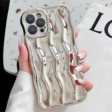 Skyseaco Compatible with iPhone 12 Pro Max Case Water Ripple Pattern Cute Curly Wave Frame Shape Shockproof Soft TPU Case for Women Girls Slim Phone Case (Silver)