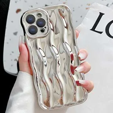 Skyseaco Compatible with iPhone 12 Pro Max Case Water Ripple Pattern Cute Curly Wave Frame Shape Shockproof Soft TPU Case for Women Girls Slim Phone Case (Silver)