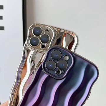 Skyseaco Compatible with iPhone 12 Pro Max Case Water Ripple Pattern Cute Curly Wave Frame Shape Shockproof Soft TPU Case for Women Girls Slim Phone Case (Silver)