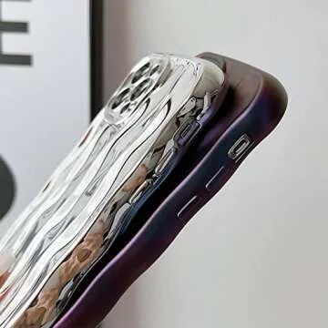 Skyseaco Compatible with iPhone 12 Pro Max Case Water Ripple Pattern Cute Curly Wave Frame Shape Shockproof Soft TPU Case for Women Girls Slim Phone Case (Silver)