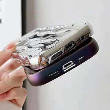 Skyseaco Compatible with iPhone 12 Pro Max Case Water Ripple Pattern Cute Curly Wave Frame Shape Shockproof Soft TPU Case for Women Girls Slim Phone Case (Silver)