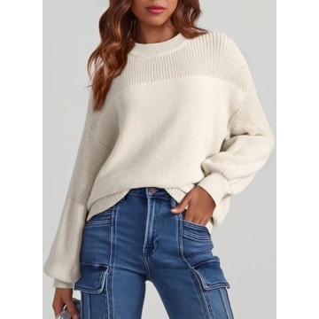 Dokotoo Sweaters for Women Fashion Long Sleeve Round Neck Knit Winter Warm Sweater Womens Oversized Pullover Tops Casual Loose Solid Trendy Sweater White X-Large