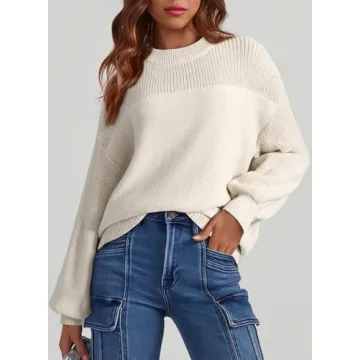 Dokotoo Sweaters for Women Fashion Long Sleeve Round Neck Knit Winter Warm Sweater Womens Oversized Pullover Tops Casual Loose Solid Trendy Sweater White X-Large