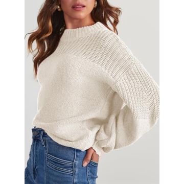 Dokotoo Sweaters for Women Fashion Long Sleeve Round Neck Knit Winter Warm Sweater Womens Oversized Pullover Tops Casual Loose Solid Trendy Sweater White X-Large