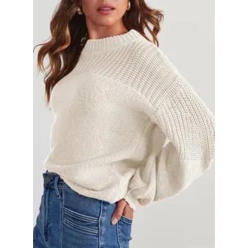 Dokotoo Sweaters for Women Fashion Long Sleeve Round Neck Knit Winter Warm Sweater Womens Oversized Pullover Tops Casual Loose Solid Trendy Sweater White X-Large