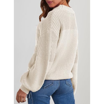 Dokotoo Sweaters for Women Fashion Long Sleeve Round Neck Knit Winter Warm Sweater Womens Oversized Pullover Tops Casual Loose Solid Trendy Sweater White X-Large