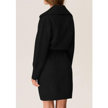 PRETTYGARDEN Sweater Dresses for Women 2025 Trendy Long Sleeve Button Down Short Spring Dress (Black,Large)