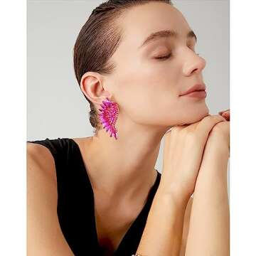 KELMALL Crystal Angel Wings Drop Dangle Earrings