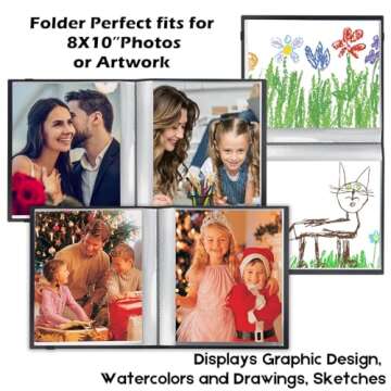 Photo Album 8x10, 8x10 Photo Album Book Holds 68 Photos, Art Portfolio Binder for 8 x 10 Pictures, Photo Albums for 8x10 Photos, 10x8 Sheet Protector Folder for Photos, Kids Artwork, Sketch (Black)
