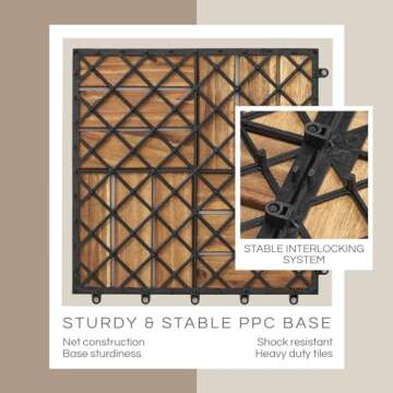 THYOI 10 Pcs Premium Acacia Wood, Interlocking Deck Tiles, Patio Flooring Outdoor Waterproof, Acacia Wood Decking All Weather, Floor Tiles for Balcony, Backyard, Indoor and Outdoor Use (Golden Teak)