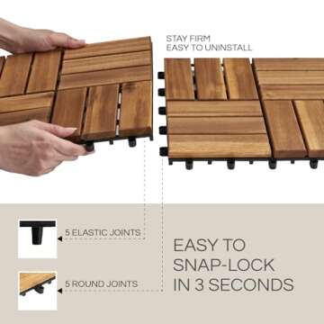 THYOI 10 Pcs Premium Acacia Wood, Interlocking Deck Tiles, Patio Flooring Outdoor Waterproof, Acacia Wood Decking All Weather, Floor Tiles for Balcony, Backyard, Indoor and Outdoor Use (Golden Teak)