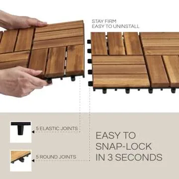 THYOI 10 Pcs Premium Acacia Wood, Interlocking Deck Tiles, Patio Flooring Outdoor Waterproof, Acacia Wood Decking All Weather, Floor Tiles for Balcony, Backyard, Indoor and Outdoor Use (Golden Teak)