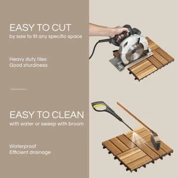 THYOI 10 Pcs Premium Acacia Wood, Interlocking Deck Tiles, Patio Flooring Outdoor Waterproof, Acacia Wood Decking All Weather, Floor Tiles for Balcony, Backyard, Indoor and Outdoor Use (Golden Teak)