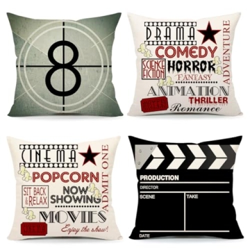 4TH Emotion Home Movie Theater Pillow Covers Set of 4 - 18x18 Inch Soft Decor