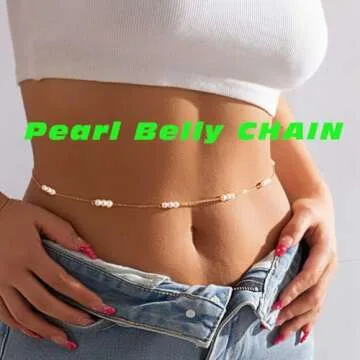 Reetan Pearl Gold Waist Chain Boho Bikini Belly Chains Rave Body Accessories for Women