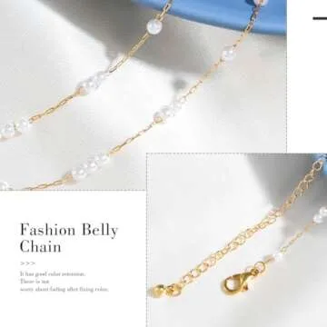 Reetan Pearl Gold Waist Chain Boho Bikini Belly Chains Rave Body Accessories for Women