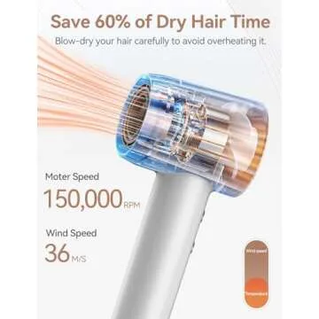 Hair Dryer,150000 RPM High-Speed Blow Dryer 500 Millions Negative Ionic Care Hair Dryer for Fast Drying, 51dB Low Noise Thermo-Control Hairdryer with Magnetic Diffuser & Nozzle for Children,Women,Men