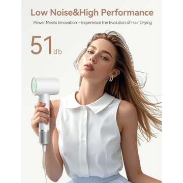 Hair Dryer,150000 RPM High-Speed Blow Dryer 500 Millions Negative Ionic Care Hair Dryer for Fast Drying, 51dB Low Noise Thermo-Control Hairdryer with Magnetic Diffuser & Nozzle for Children,Women,Men