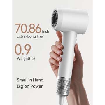 Hair Dryer,150000 RPM High-Speed Blow Dryer 500 Millions Negative Ionic Care Hair Dryer for Fast Drying, 51dB Low Noise Thermo-Control Hairdryer with Magnetic Diffuser & Nozzle for Children,Women,Men