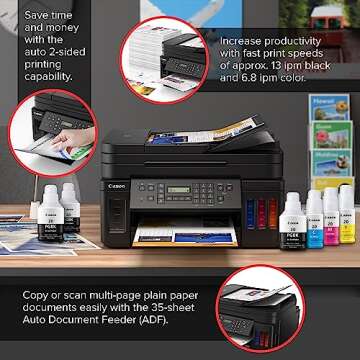 Canon G7020 All-in-One Printer Home Office | Wireless Supertank (Megatank) Printer | Copier | Scan, | Fax and ADF with Mobile Printing, Black, Works with Alexa