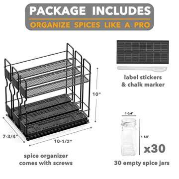 SpaceAid Pull Out Spice Rack Organizer with 30 Jars for Cabinet, Slide Out Seasoning Kitchen Organiz...