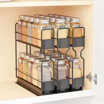 SpaceAid Pull Out Spice Rack Organizer with 30 Jars for Cabinet, Slide Out Seasoning Kitchen Organizer, Cabinet Organizer, with Labels, 7.7" W x10.75 D x10 H, 3 Drawers 2-Tier