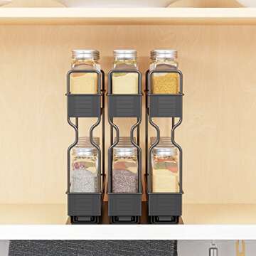 SpaceAid Pull Out Spice Rack Organizer with 30 Jars for Cabinet, Slide Out Seasoning Kitchen Organizer, Cabinet Organizer, with Labels, 7.7" W x10.75 D x10 H, 3 Drawers 2-Tier