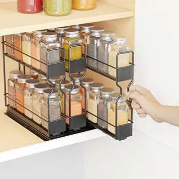 SpaceAid Pull Out Spice Rack Organizer with 30 Jars for Cabinet, Slide Out Seasoning Kitchen Organizer, Cabinet Organizer, with Labels, 7.7" W x10.75 D x10 H, 3 Drawers 2-Tier