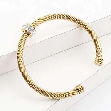 Dorriss Cable Cuff Bracelets for Women Gold Twisted Wire Composite Designer inspired Bangles Adjustable Elegant Antique Jewelry