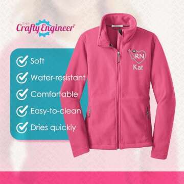 The Crafty Engineer Personalized RN Fleece Jacket Gift for Nurse (Black, Small)- Customized, Zip Up,...