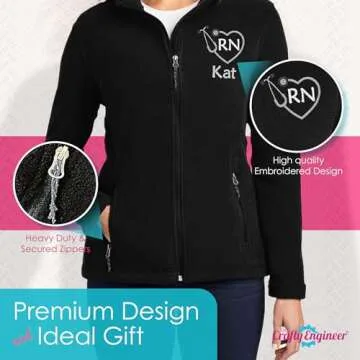 The Crafty Engineer Personalized RN Fleece Jacket Gift for Nurse (Black, Small)- Customized, Zip Up, Embroidered Design RN Jacket, Registered Nurse Gifts, Nursing Jackets for Women Nurses