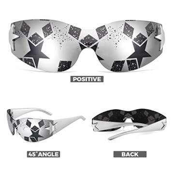 FEISEDY Y2K Sunglasses for Women Men 2000s Fashion Rimless Wrap Around Frameless Star Sun Glasses B9...