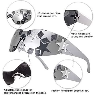 FEISEDY Y2K Sunglasses for Women Men 2000s Fashion Rimless Wrap Around Frameless Star Sun Glasses B9090