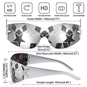 FEISEDY Y2K Sunglasses for Women Men 2000s Fashion Rimless Wrap Around Frameless Star Sun Glasses B9090